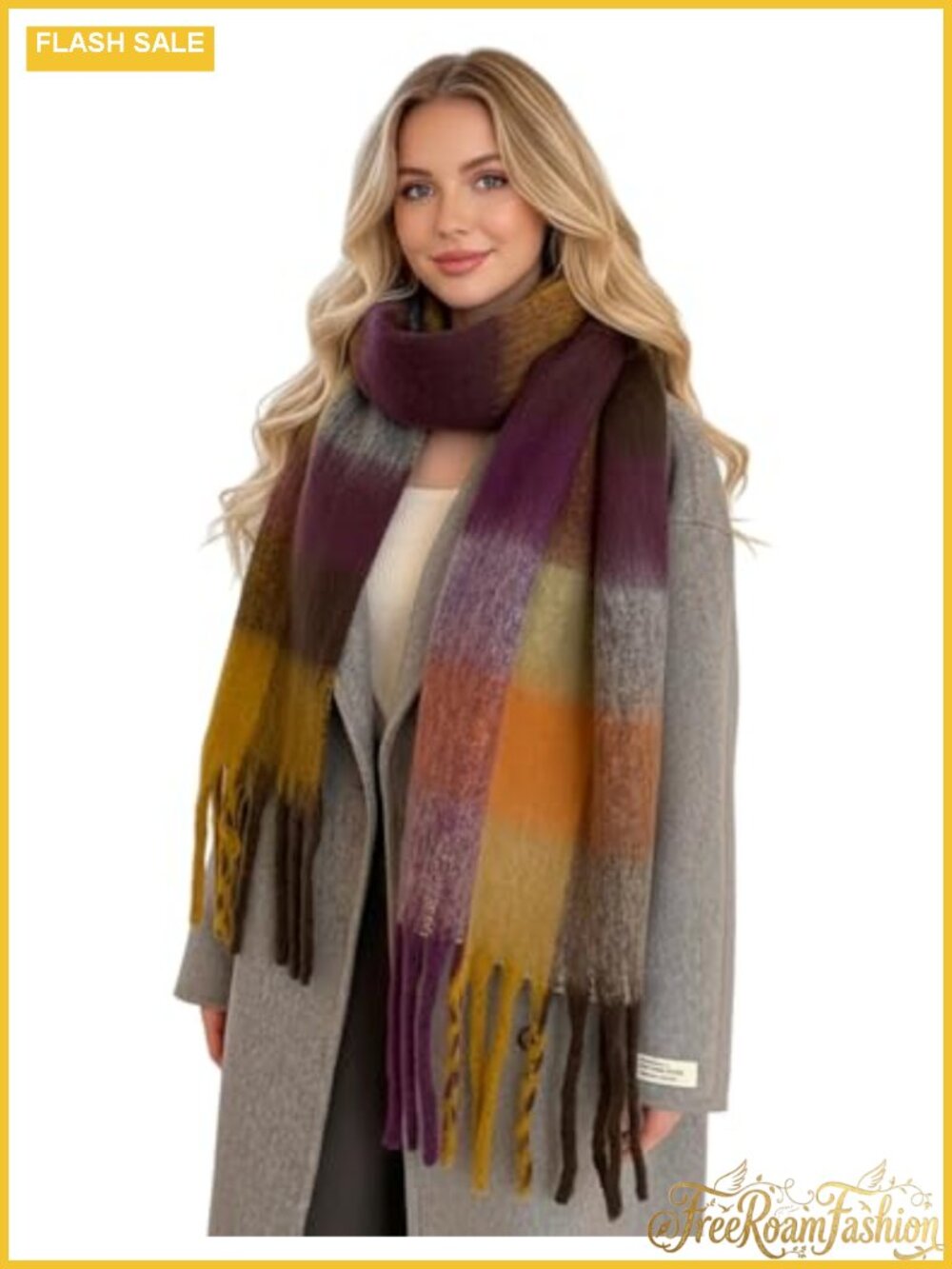 Women's Long Plaid Blanket Scarf Shawl Wrap Medium Weight